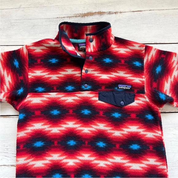 Patagonia Women's Aztec Synchilla Snap T Fleece Pullover Red Blue Wild Desert XS - Picture 9 of 12